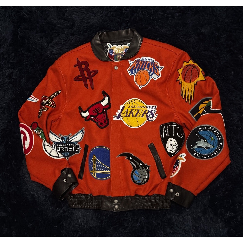 Size Large - Jeff Hamilton NBA Collage Wool Jacket Orange